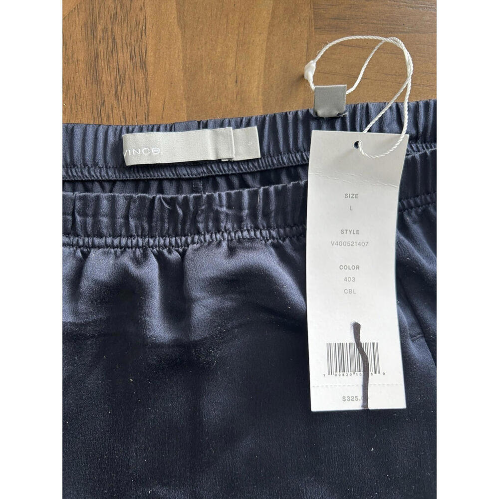 Vince 100% Silk Large Navy Blue Jogger Pants Lightweight Elastic Ankle Waist - Picture 6 of 6